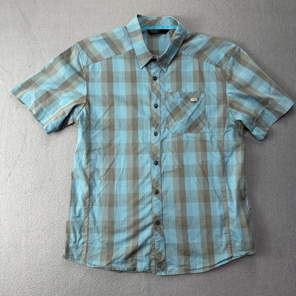 Arcteryx Peakline Plaid Shirt Mens Large Blue Gray Short Sleeve Button Up Casual